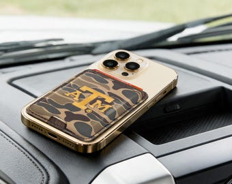 Texas A&M Aggies Magnetic Phone Card Holder – Brown Burnished Leather or Old School Camo