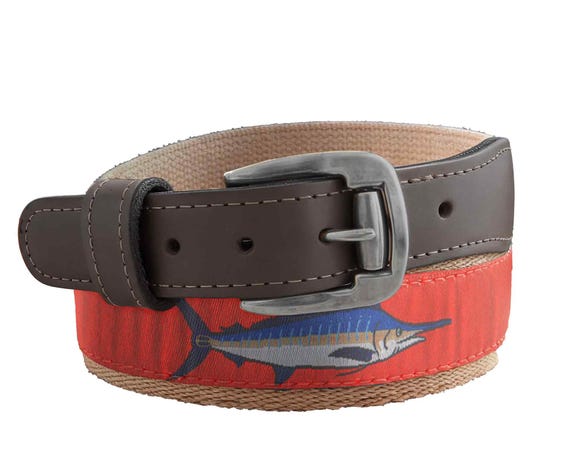 Zep Pro Leather Canvas Belt Embroidery Marlin Fish Brown Men\'s‎ 42 Fisherman USA Zep-Pro | Accessories | Zep Pro Mens Canvas Brown Leather  main image 2