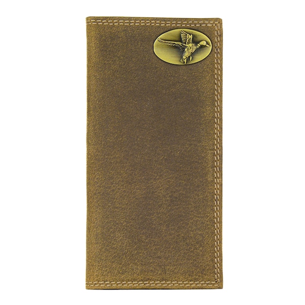 Mallard Men's Secretary Leather Wallet. Vintage Tan Full Grain Leather With Antique Brass Logo