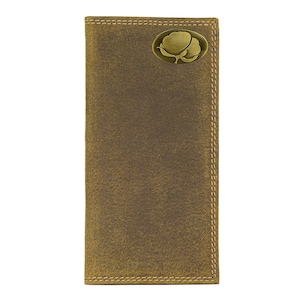 Baumwolle Boll Herren Sekretär Leder Geldbörse. Vintage Tan Vollnarbenleder mit antikem Messing-Logo
