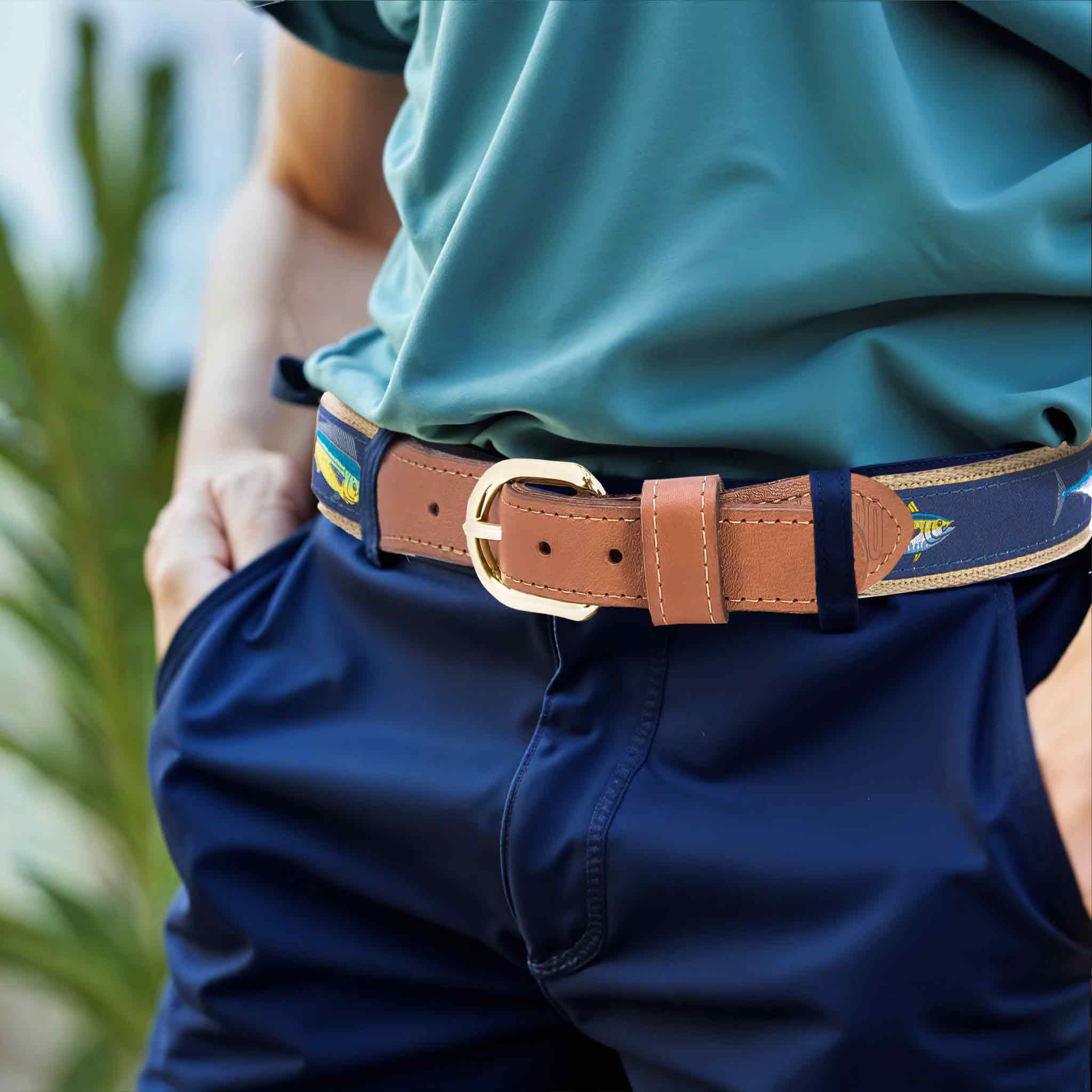 オフショアスラム メンズ 織りリボンベルト、ブラウンフィッシング