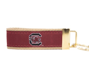 USC Gamecocks Collegiate Woven Ribbon Key Chain. University of South Carolina Key Fob. USC Gamecocks Gift. Brass Clasp and O-Ring.