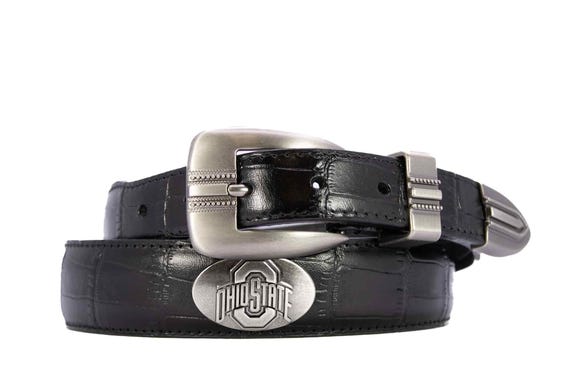 時計 PJ Wood Silver Backle with leather Belt Ohio State Buckeyes Men's Dressy Leather Belt. Buckeyes Gift. OSU
