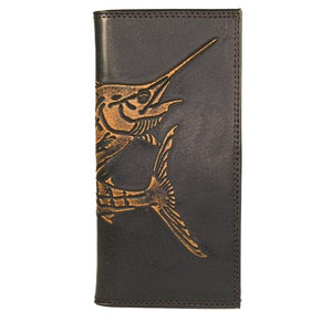 Cartera de piel Marlin Secretary para hombre. Acabado de plena flor marrón bruñido con logotipo grande grabado