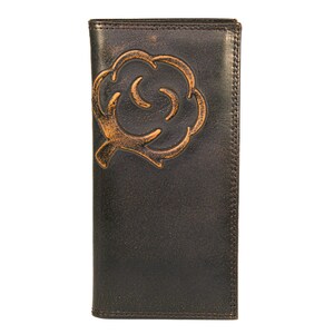 Cartera de cuero Secretary para hombre de Cotton Boll. Acabado de plena flor marrón bruñido con logotipo grande grabado
