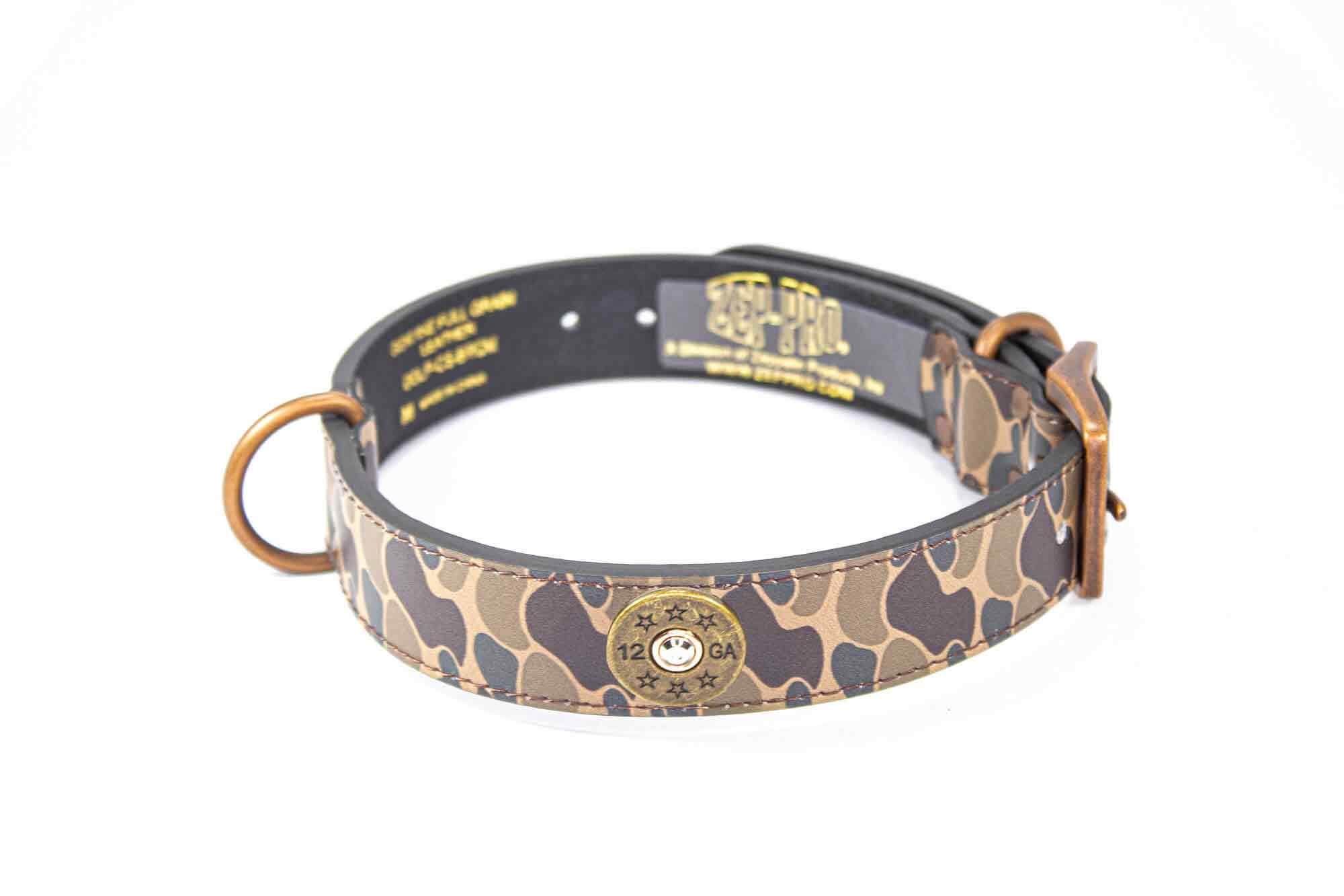 Shotshell Hunting Old School Camo Leather Dog Collar - Antique