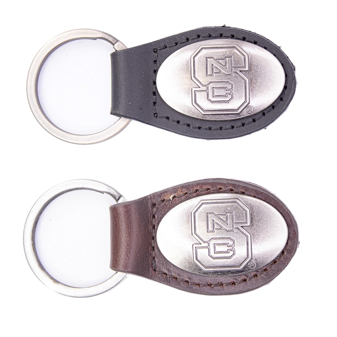 NC State Wolfpack Oval Leather Key Fob. Sturdy Split Ring and