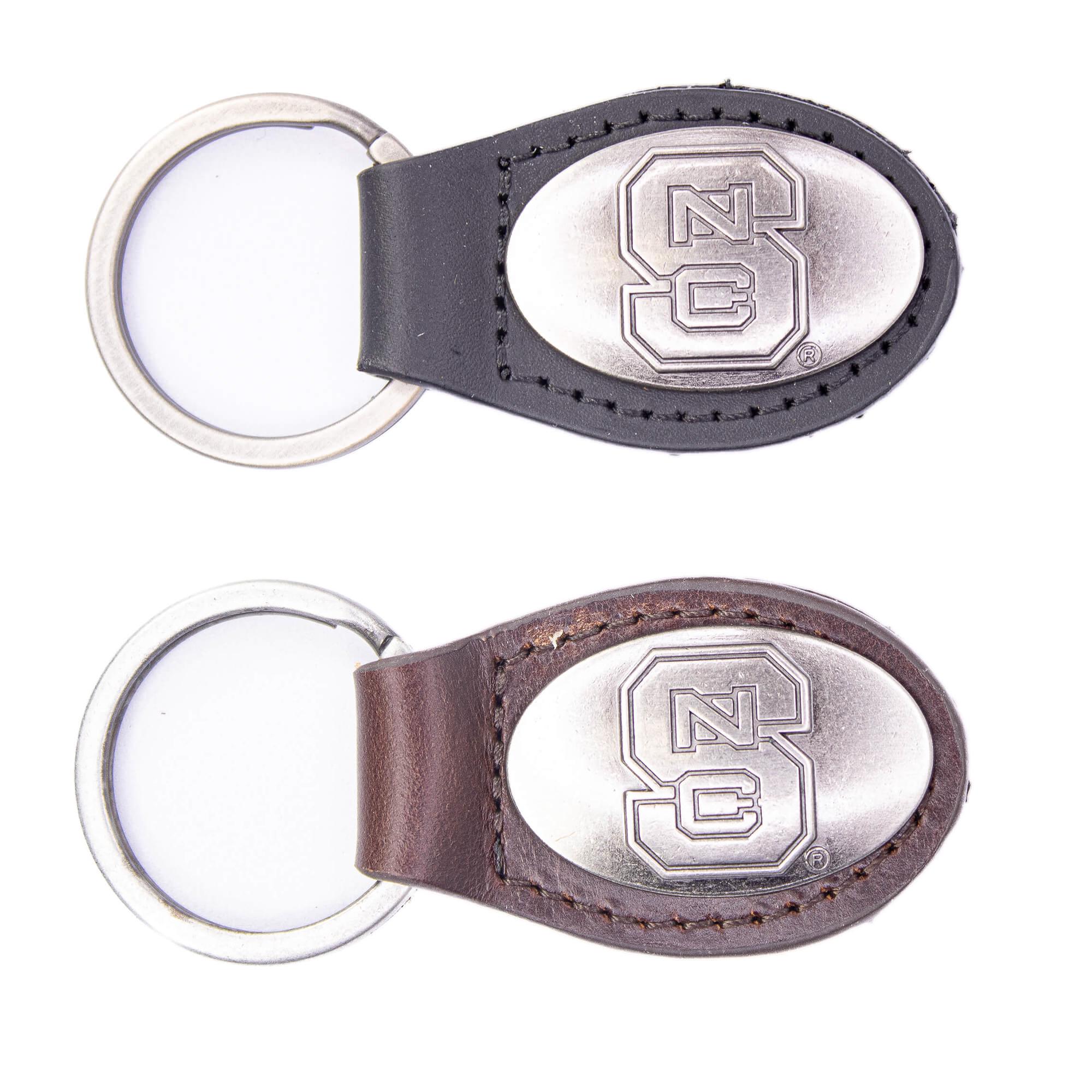 NC State Wolfpack Oval Leather Key Fob. Sturdy Split Ring and