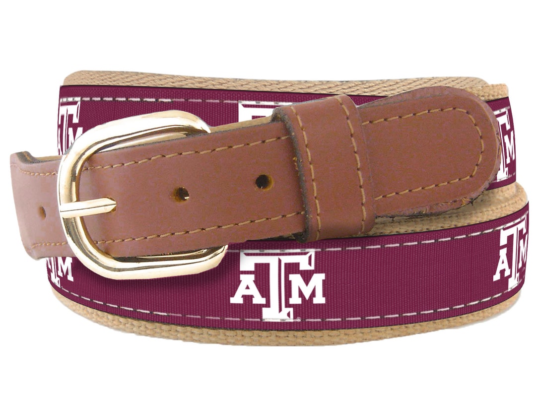 Texas A&M Aggies Men's Collegiate Woven Ribbon Belt. Tan Full Grain ...