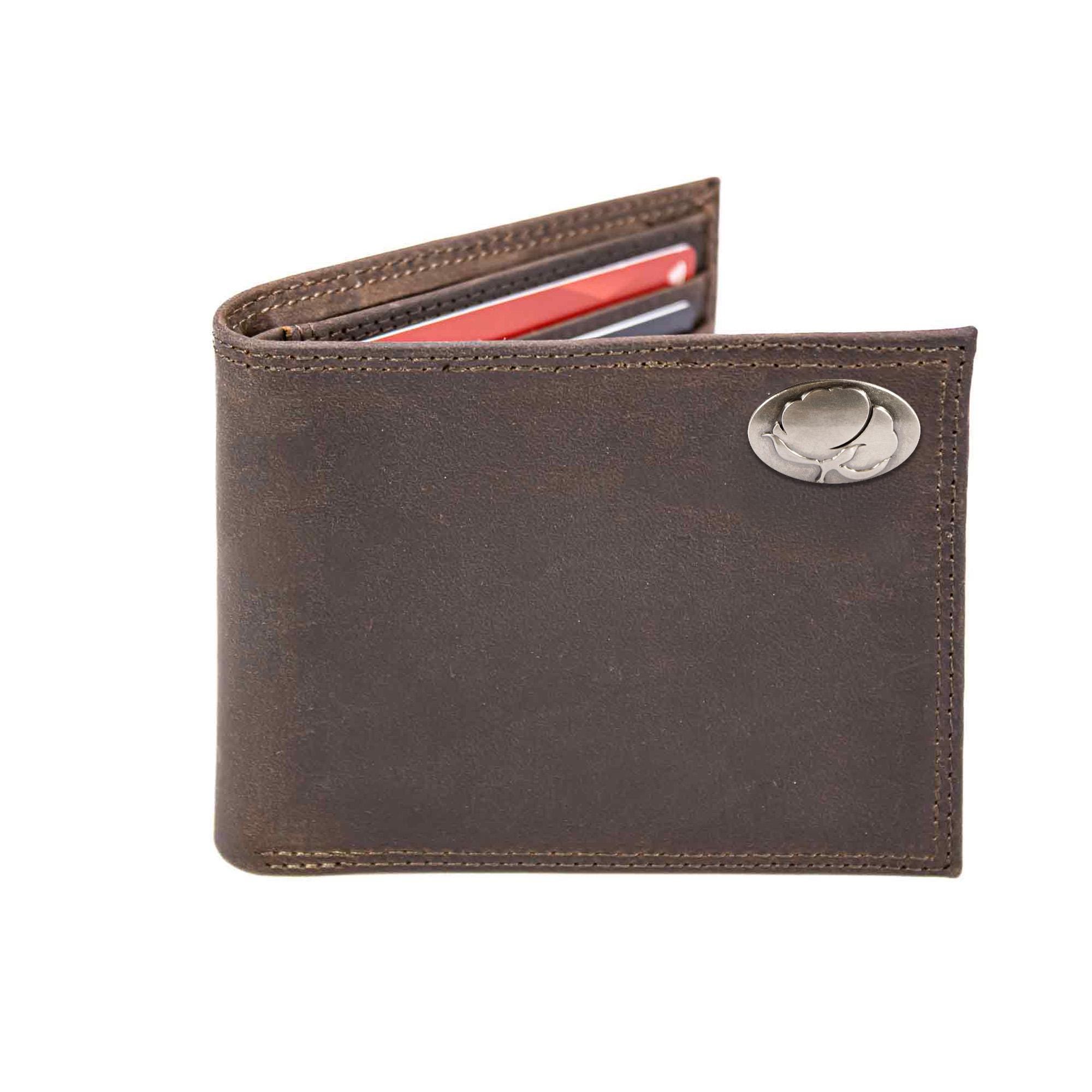Cotton Boll Leather Bifold Wallet for Men Full Grain Leather Wallet Gift for Him