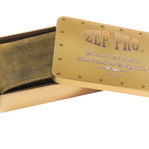 Vintage Tan Leather Wallet Tin Gift Box