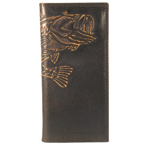 Cartera de piel para hombre Bass Secretary. Acabado de plena flor marrón bruñido con logotipo grande grabado