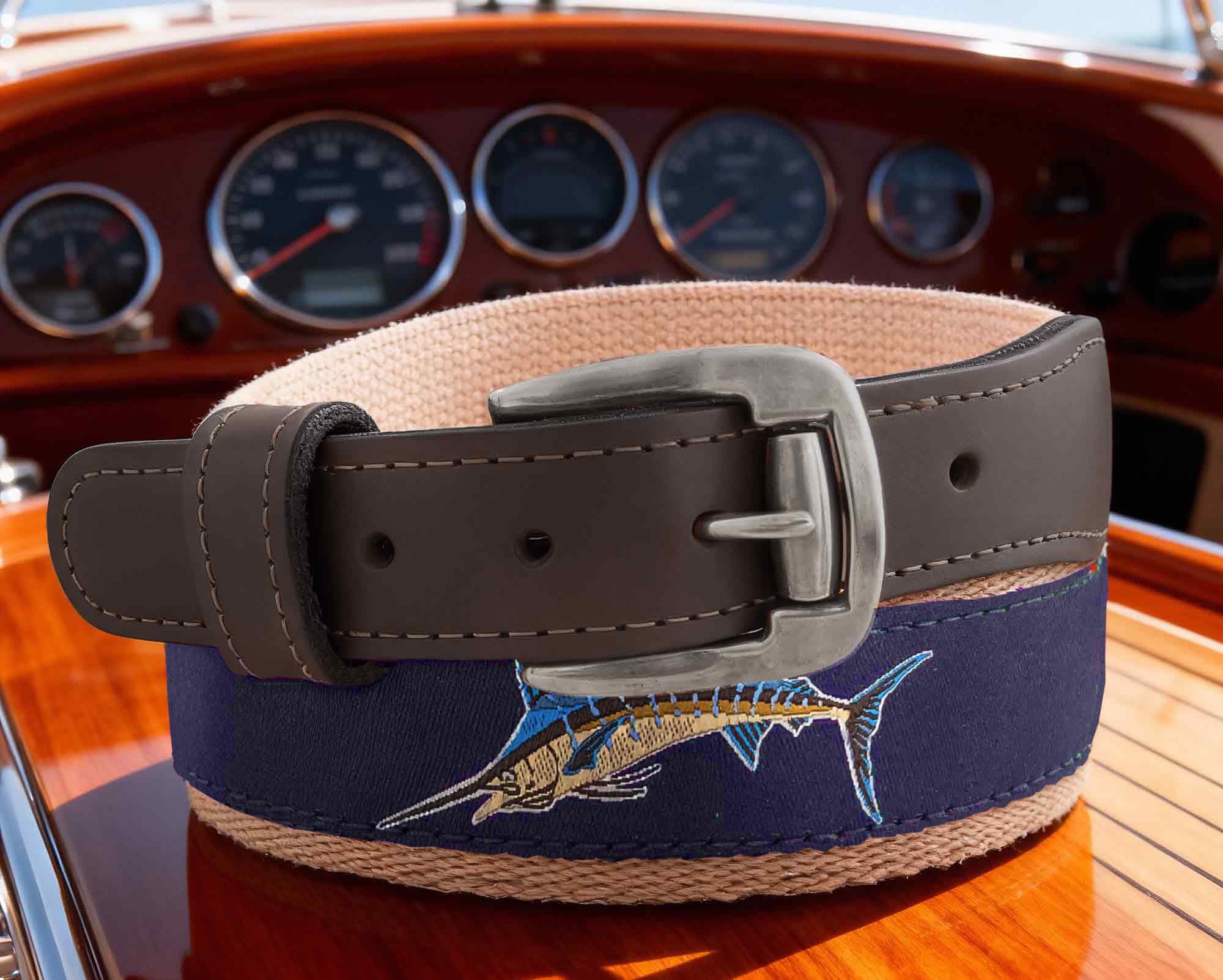 Marlin Men's Action Fishing Navy Ribbon Belt. - Etsy