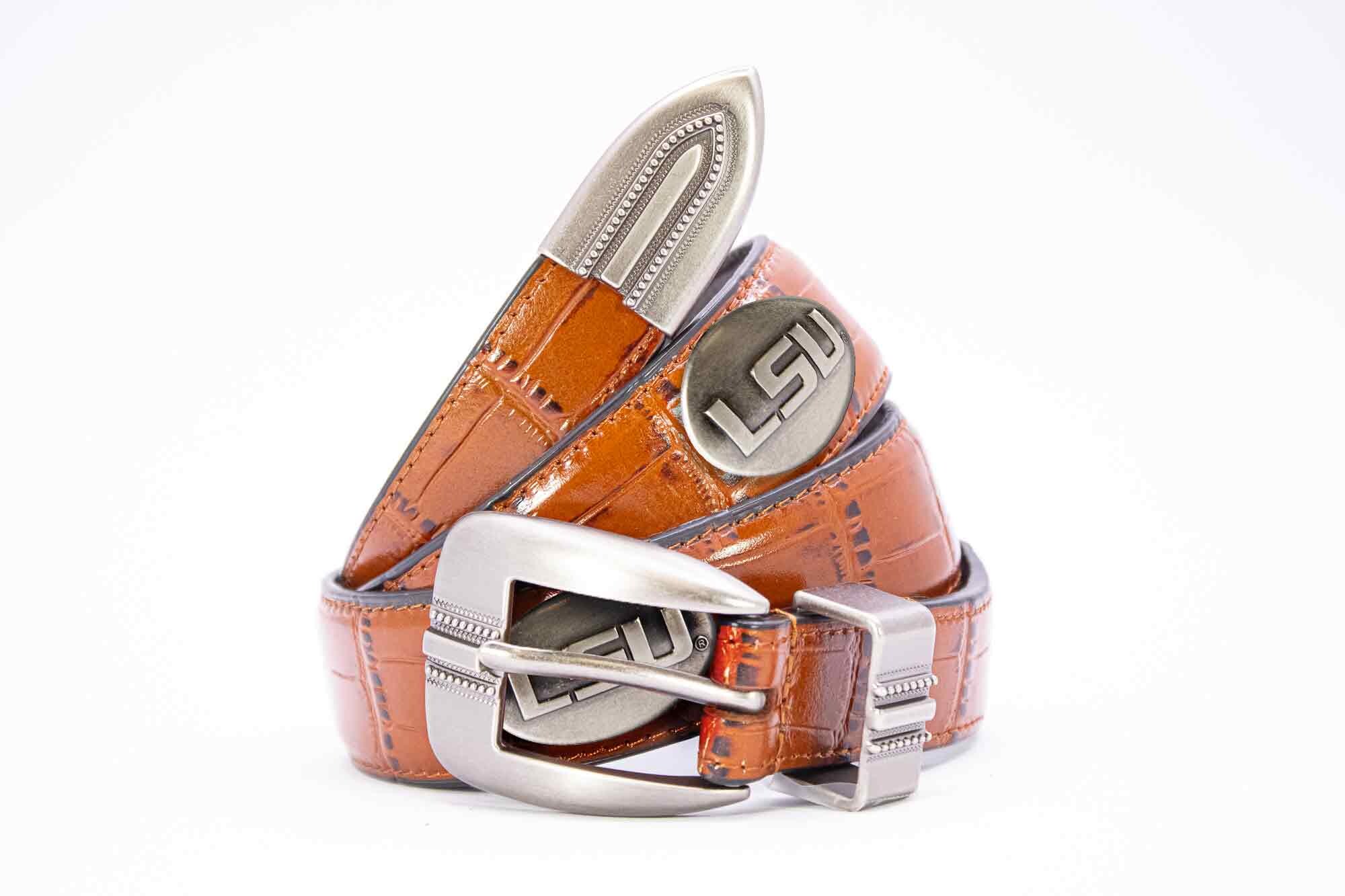 LSU Tigers Men's Dressy Leather Belt. LSU Gift. Tigers Merch. Croc