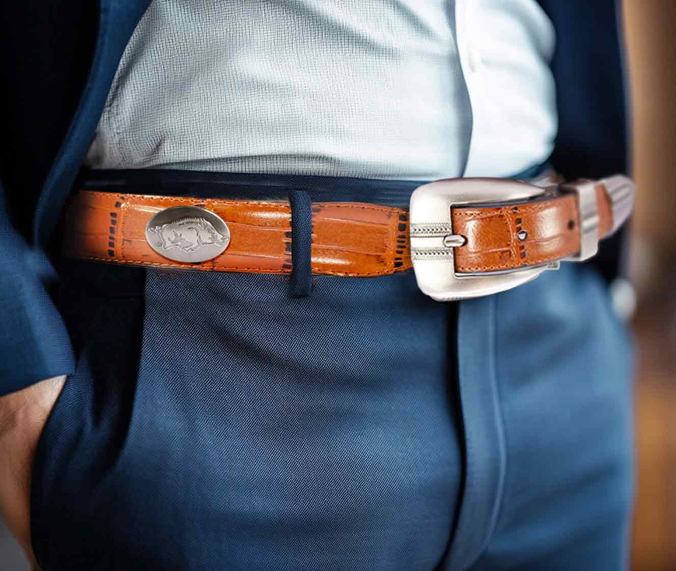 Arkansas Razorbacks Men's Dressy Leather Belt. Arkansas Gift. ARK Merch ...