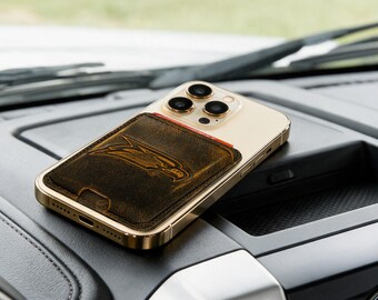 Georgia Southern Eagles Magnetic Phone Card Holder – Brown Burnished Leather or Old School Camo