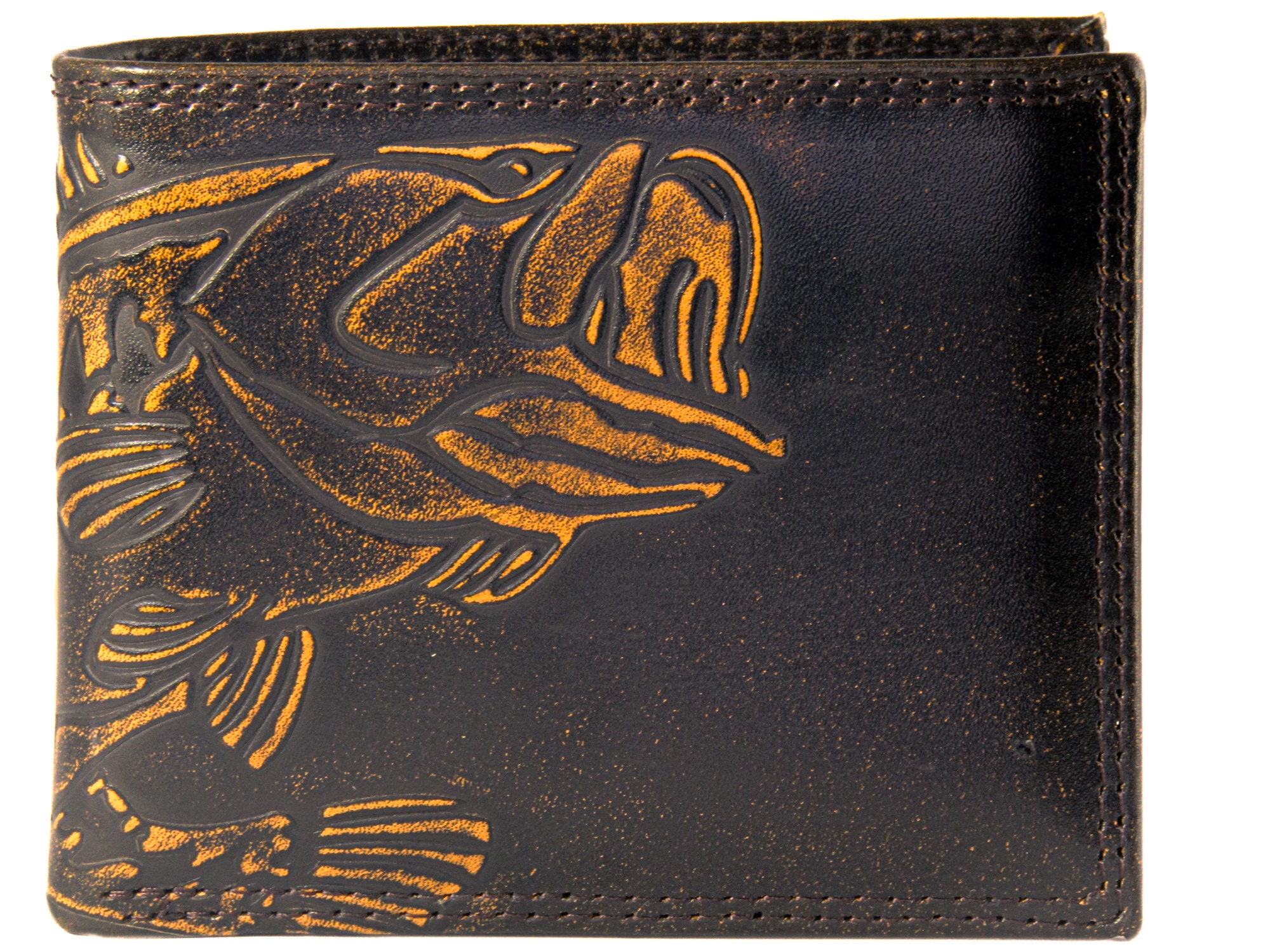 Bass Men's Bifold Leather Wallet. Brown Burnished Full Grain