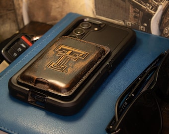 Texas Tech Red Raiders Magnetic Phone Card Holder – Brown Burnished Leather or Old School Camo