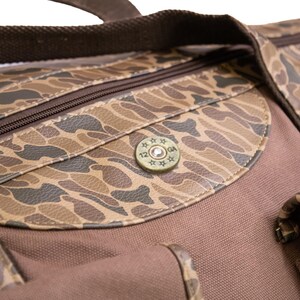 Shot Shell old school camo canvas weekender bag brown tan logo