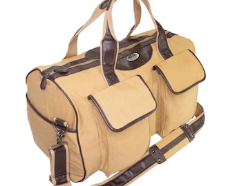 Anchor Men’s Khaki Waxed Canvas Weekender Duffel Bag, Water-Resistant Overnight Travel Bag