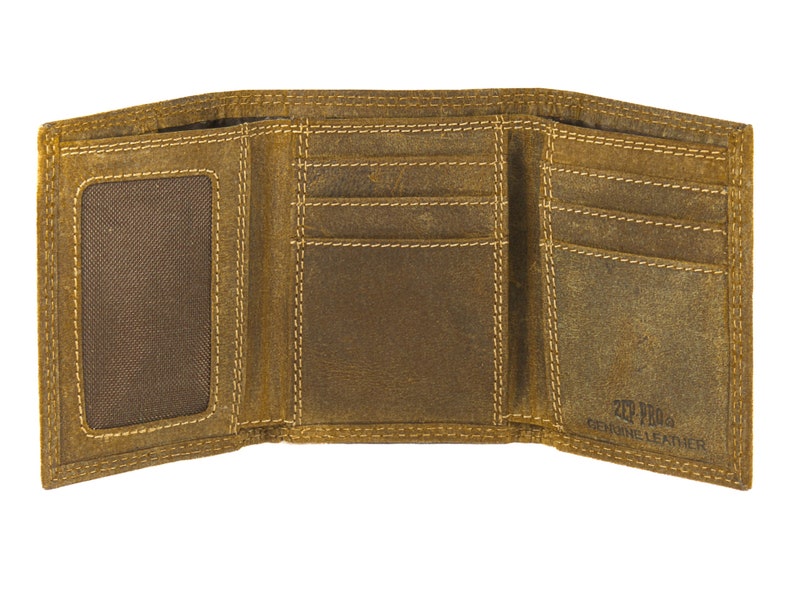 Vintage Tan Leather Trifold Wallet Inside
