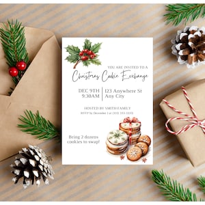 Christmas Cookie Party Invitation | Printable Template | Cookie Exchange | Baking Spirits Bright | Holiday Party Invite | Instant Download