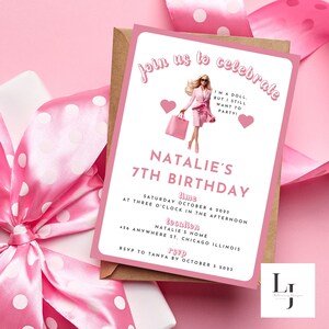 Doll Birthday Invitation Template | Doll Birthday Party | Pink Doll Party Printable Invitation | Digital Kid Party Canva | Girl Party Invite