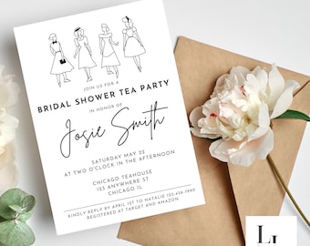 Vintage Tea Party Bridal Shower Invitation | Minimalist Printable (Instant Download)