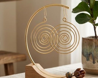 Golden Spiral Statement Earrings | Modern Sculptural Lightweight Artisan Jewelry