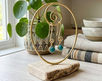 Handmade Golden Turquoise Drop Earrings | Boho Statement Jewelry