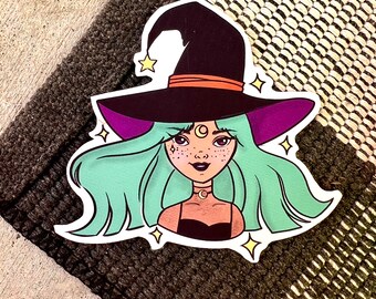 Cute witch girl waterproof matte sticker