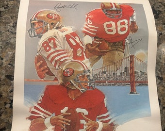 49ers Football Lithograph Cliff Spohn 18" x 11" Montana, Dwight, Freddie