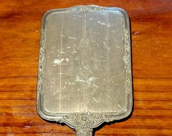 Sterling Silver Hand Mirror 12in., Art Nouveau, Vanity Hand Mirror