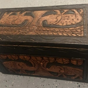Large African Carved Wooden Jewelry Box 9x4x7