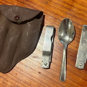 Boy Scouts of America Spoon, Folding Fork & Knife Kit w/ Leather Case