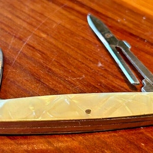 Mini Folding Pocket Knife, 2 Blades Mother of Pearl Handle - Made in USA