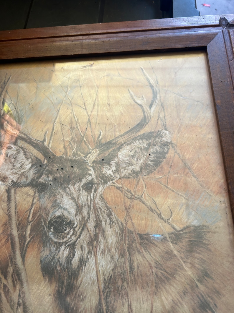 Home Interiors K. Maroon Silent Buck Deer Vintage Wood Framed Print 1978 Etsy