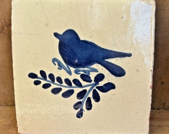 Terra Cotta Cobalt Blue Bird Tile (Coaster?)