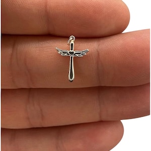 Angel wings sterling silver -heart cross pendant