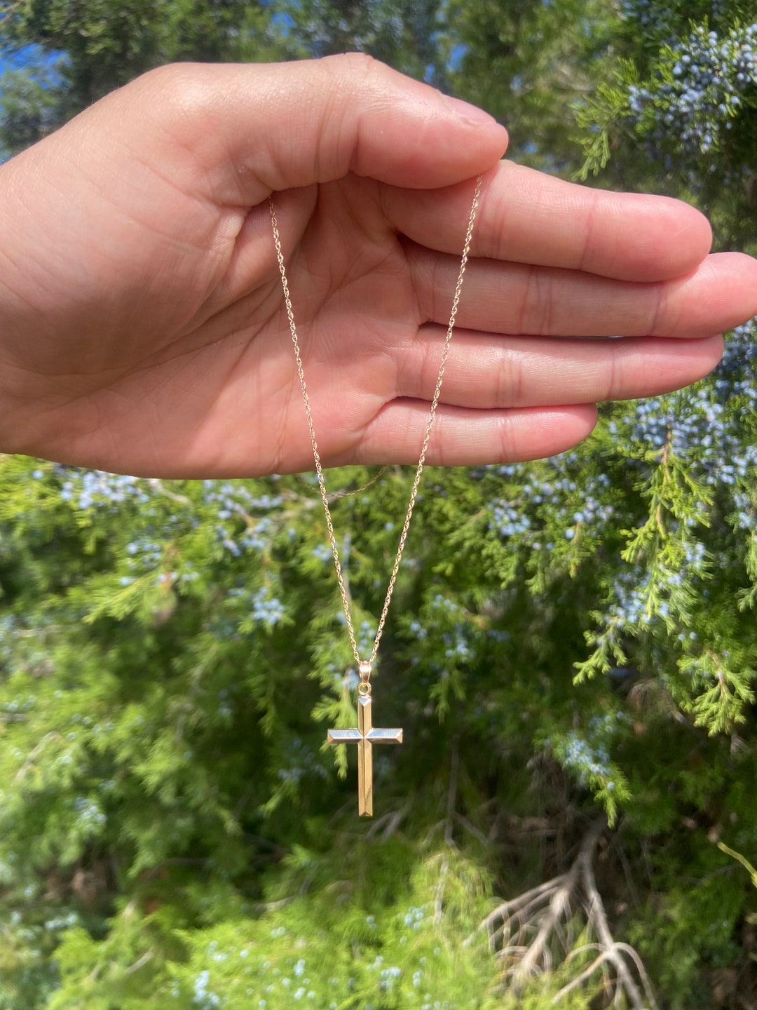 14K Yellow Gold Cross Pendant, 1MM Rope Necklace, 20 Inches Cross Pendant14k Goldsolid Gold