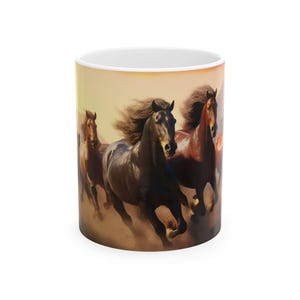 Whimsical Running Horses Mug, Horse Coffee Mug, Horse Lover&#39;s Mug, Great Gift for Horse Lovers, 11oz Ceramic Coffee Cup, Animal Lovers Gift