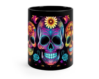 Dia de los Muertos Sugar Skull Mug - Day, "Vibrant Day of the Dead Ceramic Cup – Artistic Sugar Skull Mug for Festive Sips and Celebrations"