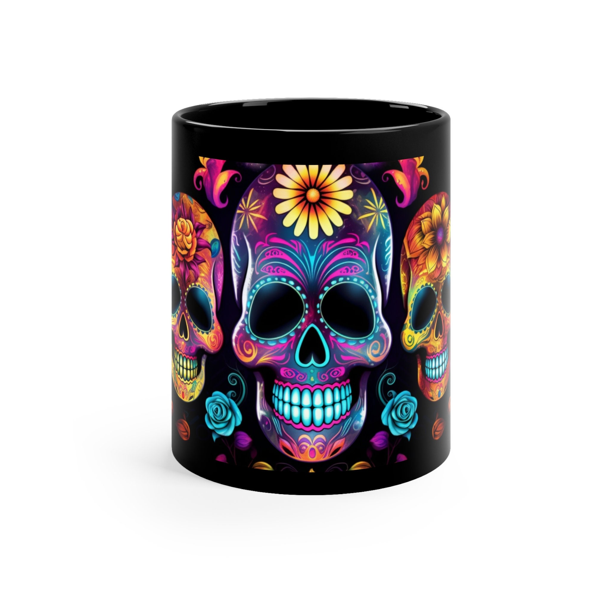 Dia de los Muertos Sugar Skull Mug - Day, "Vibrant Day of the Dead Ceramic Cup – Artistic Sugar Skull Mug for Festive Sips and Celebrations"