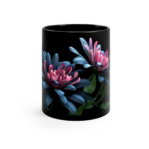 Unique Beautiful Floral Mug, 11oz Ceramic Coffee Mug, Birthday Gift, For Mom Women, floral mug with gerbera daisy, Personalized Gift