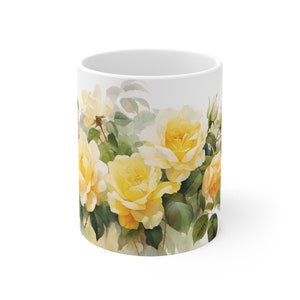 Yellow Rose Mug Personalized Ceramic Mug Pastel Floral Nature Mug Yellow Rose Lover Gift Vintage Yellow Rose Mug vintage yellow rose tea cup