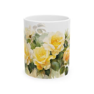 Yellow Rose Mug Personalized Ceramic Mug Pastel Floral Nature Mug June Birth Month Flower Mug Yellow Rose Lover Gift Vintage Yellow Rose Mug