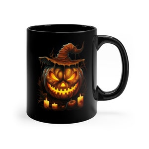 Kubek z uśmiechniętą dynią Jack-O&#39;-Lantern, Upiorny kubek z dynią oświetloną świecami, Kubek do kawy z dynią Jack-O&#39;-Lantern na Halloween, Kubek z dynią na Halloween, Kubek do kawy