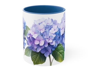 Blue Hydrangea Coffee Mug, Ceramic Mug "Blue Hydrangea Bliss Coffee Mug for kid – Elegant Porcelain Cup for Serene Sips and Floral Delight,