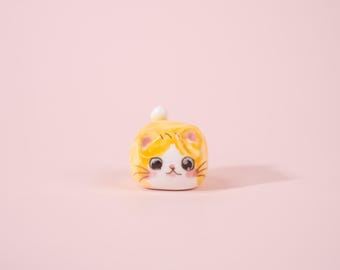 Cute Kawaii Orange Tabby Cat Ceramic Tea Pet Tiny Handmade Pottery Figurine Aesthetic Desk Decor Chopstick Rest Cat Lover Gift Miniature Art