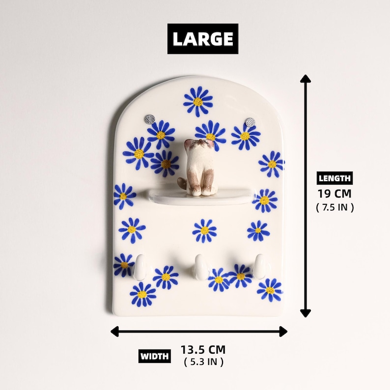 Llavero de pared de cerámica pintado a mano personalizado con mini estante, candelabro para velas de té, gancho para entrada con diseño navideño de margaritas de cuadros escoceses imagen 8